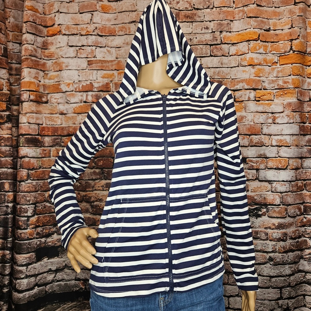 Tommy Bahama Womens Full Zip Hoodie Navy Blue White Striped TSW32714C Size M